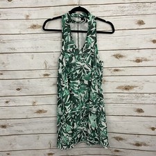 Lulus Green White Leave Tropical On The Vine Halter Cutout Tank Dress Size Small