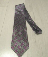 Men's Oleg Cassini Gray Purple Floral 100% Silk Neck Tie Made in USA NWT
