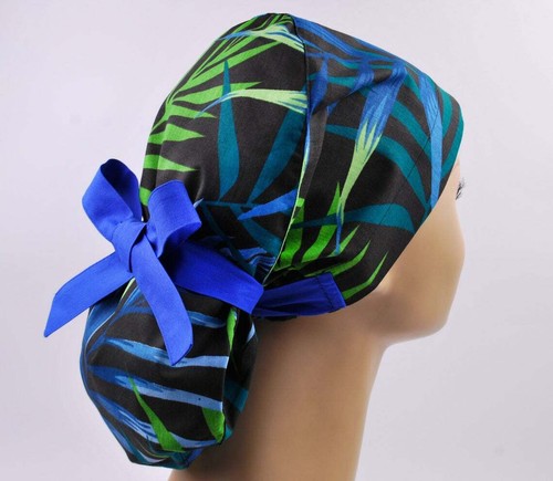 surgical hat, ponytail scrub cap leaves 