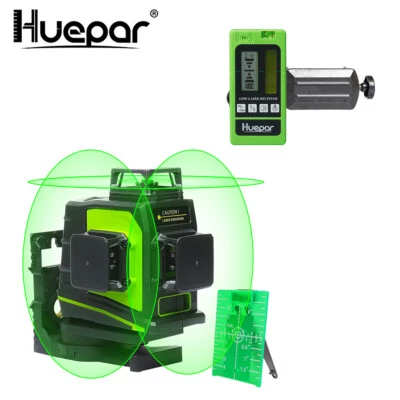 Nivel láser autonivelante conmutable Huepar 3D verde + receptor láser