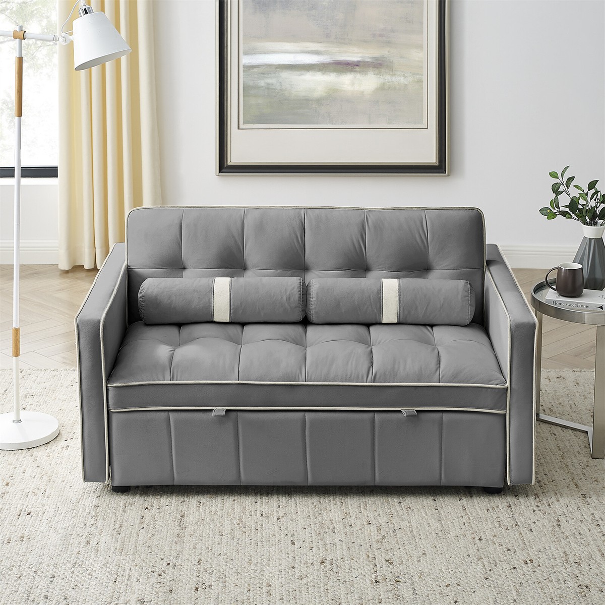 Design Sofa Bed  ソファベッド 55.51 Inch Versatile Foldable Sofa Bed In 3 Lengths, Modern Sofa Sofa