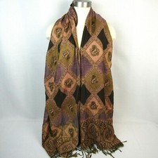 Large Asian or Indian Scarf Shawl Woven Wrap Beaded Sequins 78" x 28" Fringe