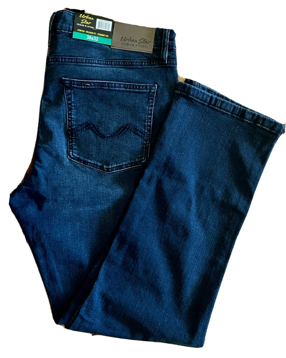Urban Star Men s Dk wash Blue Stretch Relaxed fit Straight leg JEANS NWT 38x34
