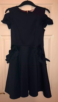 Ted Baker Women's Deneese Ruffle Detail Dress Navy Size UK