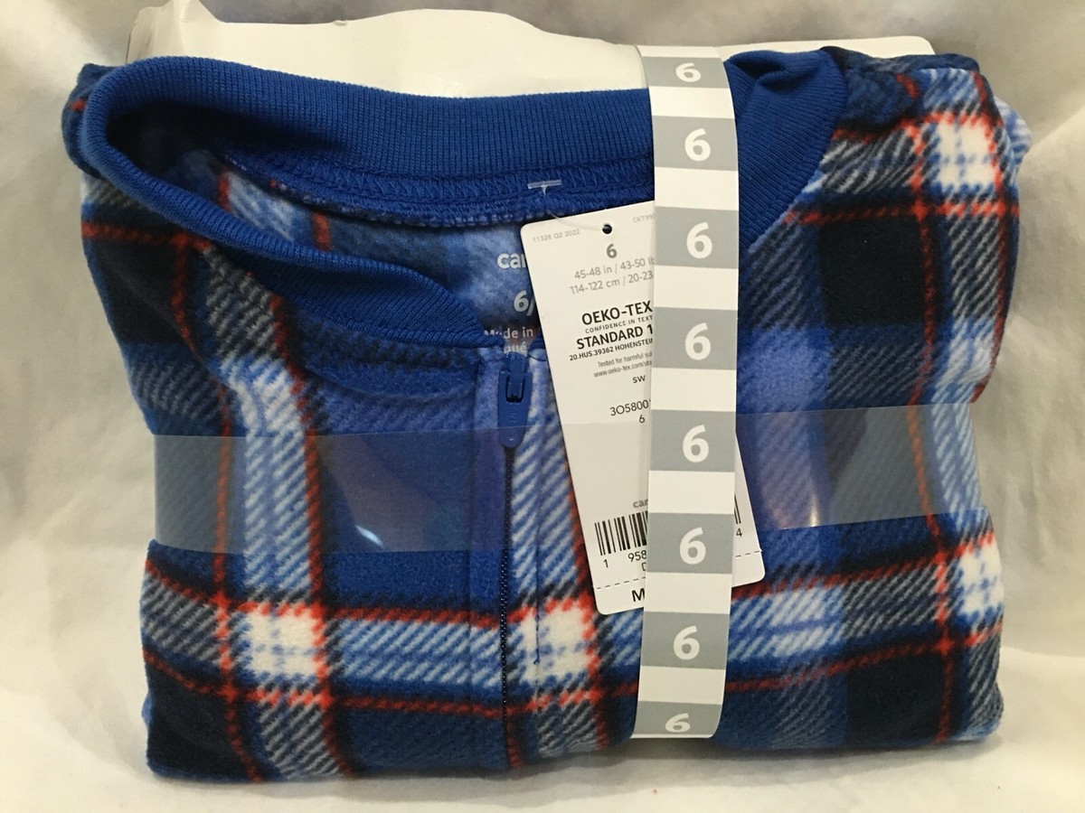 New Carter's Kid Boy 1-Piece Blue Plaid Fleece Footie Pajamas U