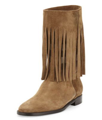 Burberry Z33119* Women's Light Brown Suede Norland Fringed Check Boot Size 37 EU