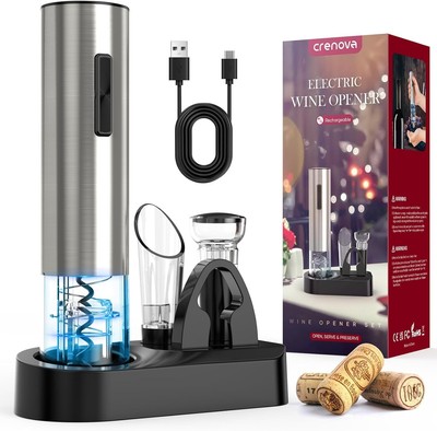 Crenova 6-in-1 Wine Opener Electric Rechargeable Automatic Corkscrew Bottle... 