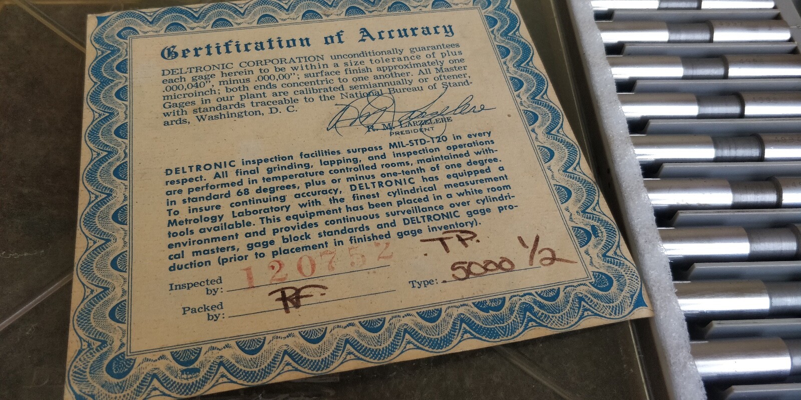 Deltronic .5000” 1/2" Gage Pin Set Comple Set +.0012 -.0012