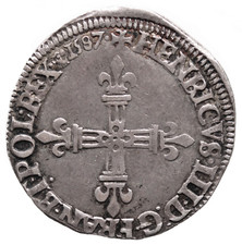 FRANCE HENRI III Huitième d'écu, croix de face 1587 Saint-Lô