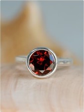 925 Sterling Silver Round Cut Natural Garnet Gemstone Solid Ring
