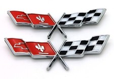 NEW 77-79 Corvette Front Fender Emblem Set w/Bright Red Trim / USA-MADE BBRP