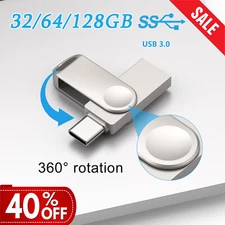 32/64/128GB USB-C 3.0 2 In1 Swivel Dual OTG Mini Type-C Flash Drive Memory Stick