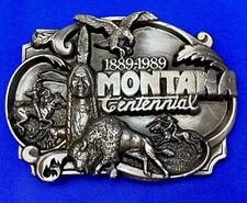 Montana State Centennial 1889-1989 Statehood Vintage 1987 Siskiyou Belt Buckle