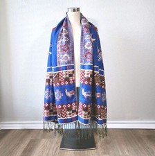 Rare Woven Fringe Scarf Shawl Wrap Alpaca Paisley Tribal Ethnic OS 68x25"