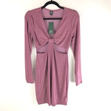 Wild Fable Mini Dress Metallic Bodycon Long Sleeve Cutout Stretch Purple XS