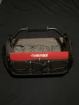 #ad Husky 17 in Open Top Tool Bag 18 Pocket Water Resistant Tote w Rotating Handle $40.00