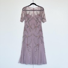 Adrianna Papell | Lilac purple beaded flower tulle midi tea dress | Size 6