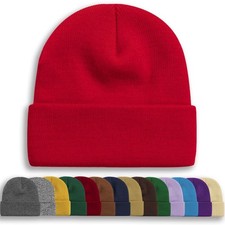 Unisex Winter Knitted Beanie Hat for Men/Women - Warm Ski Cap, Red