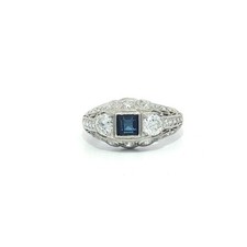 Antique Art Deco 0.95ctw Old European Diamond Square Sapphire Band Ring