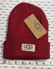 UGG AUSTRALIA Unisex Kids Red Logo Knit Cuff Beanie New With Tags