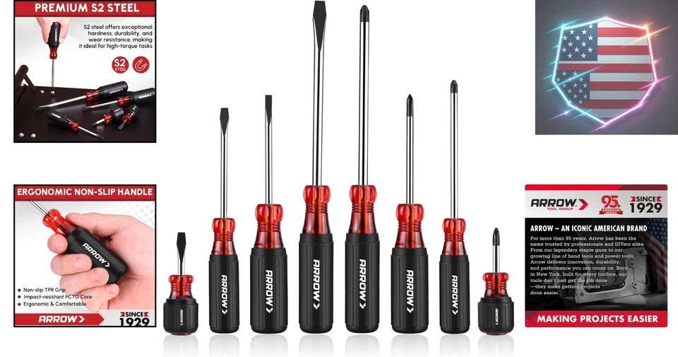8-Piece Magnetic Screwdriver Kit with Stubby Design - Ergonomic Comfort Grip - Image 2 of 4