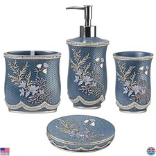 4pc Modern Classic Bathroom Accessories Set - Royal Blue Soap Dispenser  More