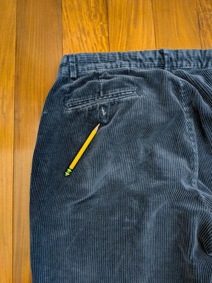 Vintage Polo Ralph Lauren 32x27 Wide Wale Corduroy Navy Blue Pants Cuffed Baggy - Image 3 of 4
