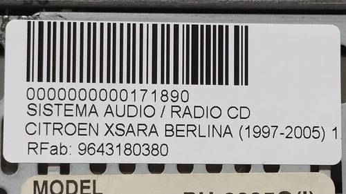9643180380 Sistema Audio/Radio Cd para CITROEN XSARA BERLINA 1.9 D SX 2 171890 - Imagen 3 de 9