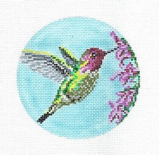 Elegant Anna's Hummingbird 4" RD. HP 18m Needlepoint Canvas Needle Crossings