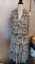 Tommy Hilfiger women dress sz 10 floral sleeveless green pink black ruffles