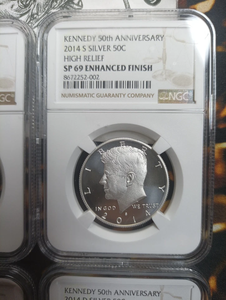 2014 Kennedy Silver 50C 4 Coin Set 50 Anniversary NGC SP69 PF69 RP69 SP69 Enhanc - Image 3 of 4