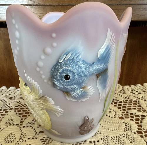 Fenton Blue Burmese Painted Atlantis Koi Large Vase FAGCA New NIB 2007