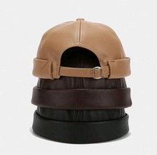 Mens PU Leather Cap Adjustable Brimless Docke...