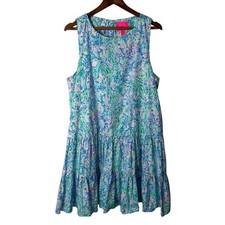 Lilly Pulitzer Women's Trina Dress Bondi Blue Size XL Cotton Tiered Shift Dress