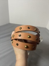 Gap NWT Thin Natural brown leather belt rhinestones Med 32-35  Spring 18  