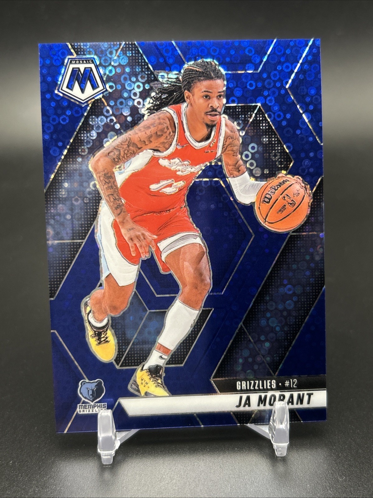2024-25 Panini Mosaic Ja Morant #195 Fast Break Blue Mosaic Prizm /85 SP Memphis