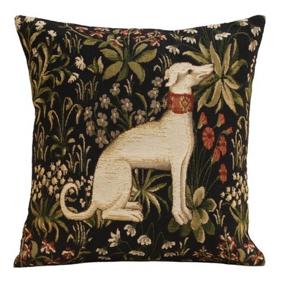 Belgium-Made 18x18 Medieval Hound Tapestry Cushion Cover, Modern Art Decor Piece