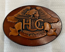 Vintage 1983 Harley Davidson HOG Harley Owners Group Leather Belt Buckle READ