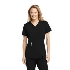 BARCO ONE WELLNESS WOMENS V-NECK SCRUB TOP IN BLACK IN ALL SIZES BWT012 NWT