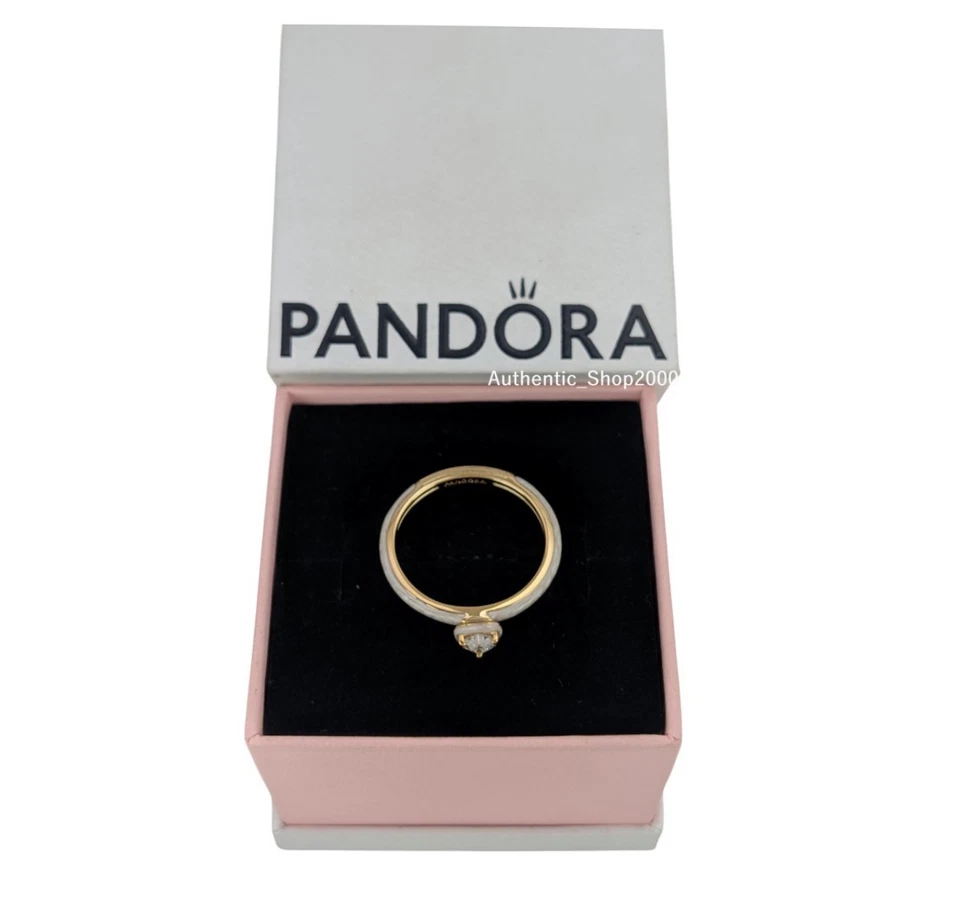 NEW 100%  Authentic PANDORA 14k Gold Plated White Chakra Heart  Ring 163088C01 - Image 3 of 4