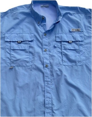 Columbia Men's LargerBlue PFG Cotton Short Sleeved Vented Fishing Shirt