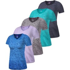 5-Pack Workout Tops for Women   Short Sleeve V-Neck Dry-Fit Moisture-Wicking ...