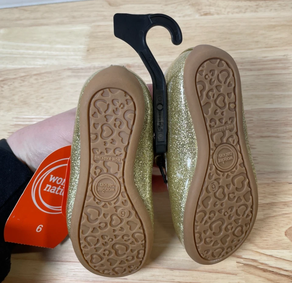 NWT Wonder Nation Toddler Girls Bow Flats Lot of 2 White Gold Glitter Sz 6 - Image 4 of 4