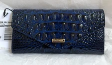 New Brahmin Melbourne Veronica Leather Trifold Envelope Wallet ANCHOR ink blue