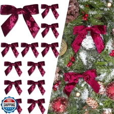 LaRibbons 12 Pack Burgundy Velvet Christmas Bows for Gift Wrapping, 4" x 3.74
