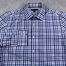 Banana Republic Shirt Mens Large Blue Purple Gingham Non Iron Slim Fit Cotton