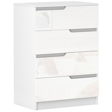 4 Drawer Chest of Drawers White High Gloss Bedroom Storage Cabinet Modern