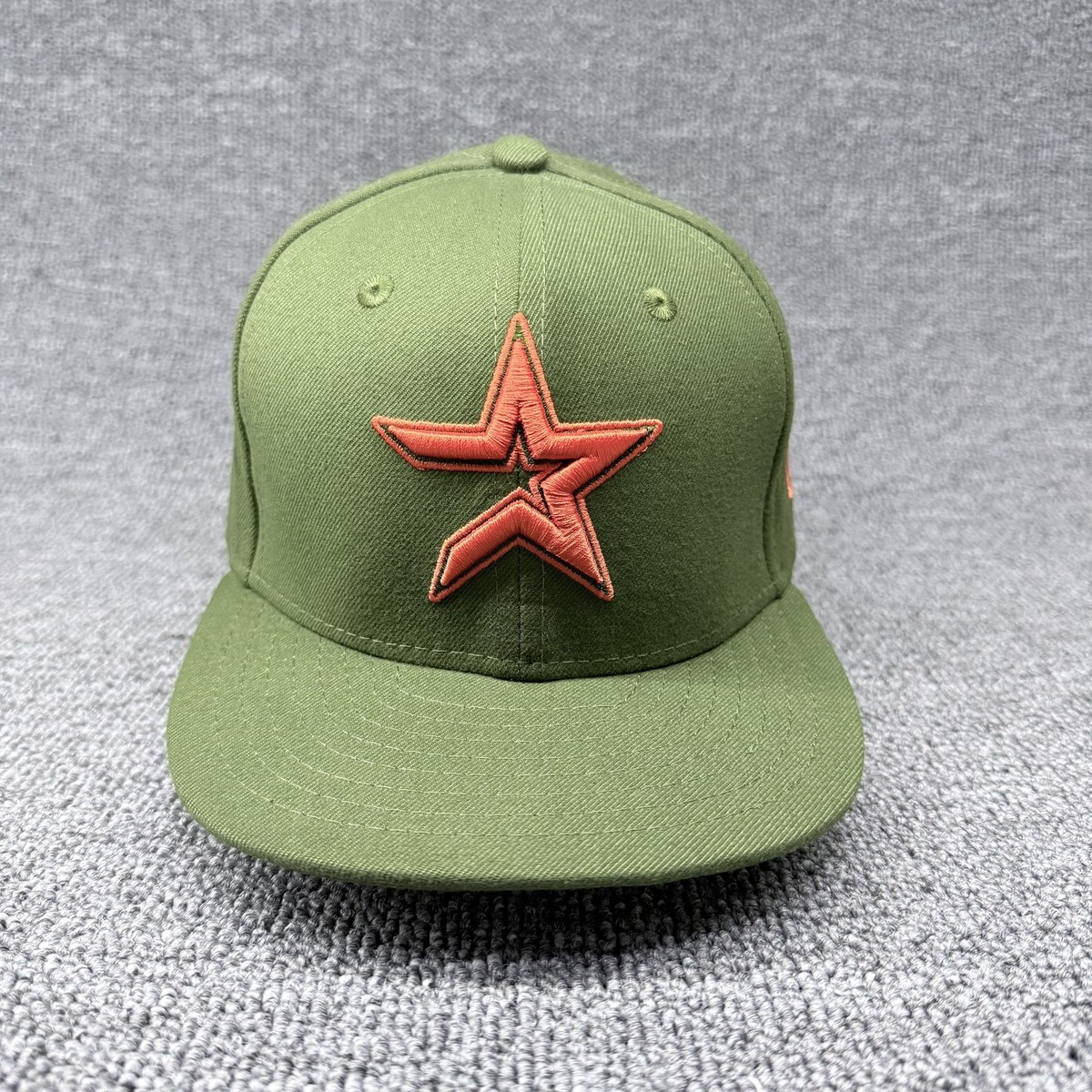 New Era 59FIFTY Houston Astros Fitted Hat Olive Green Orange Youth Size 6 3/8