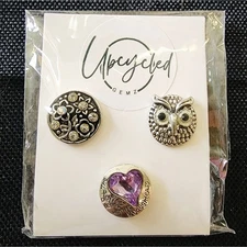 Interchangeable Snap Charm 3 Piece Set -  Purple/Silver Charms