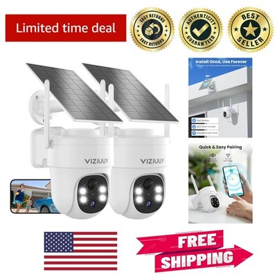 Wireless 2 Pack Solar Security Cameras - 3MP HD Pan Tilt with Multi-Alarm System
